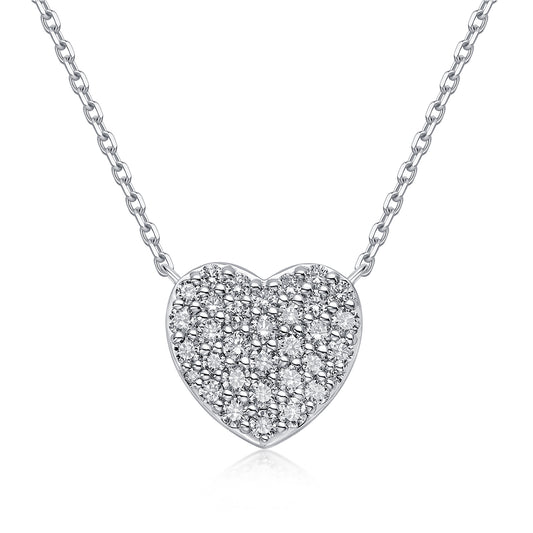 Pavé Heart Natural Diamond Necklace in 18K White Gold CK174858