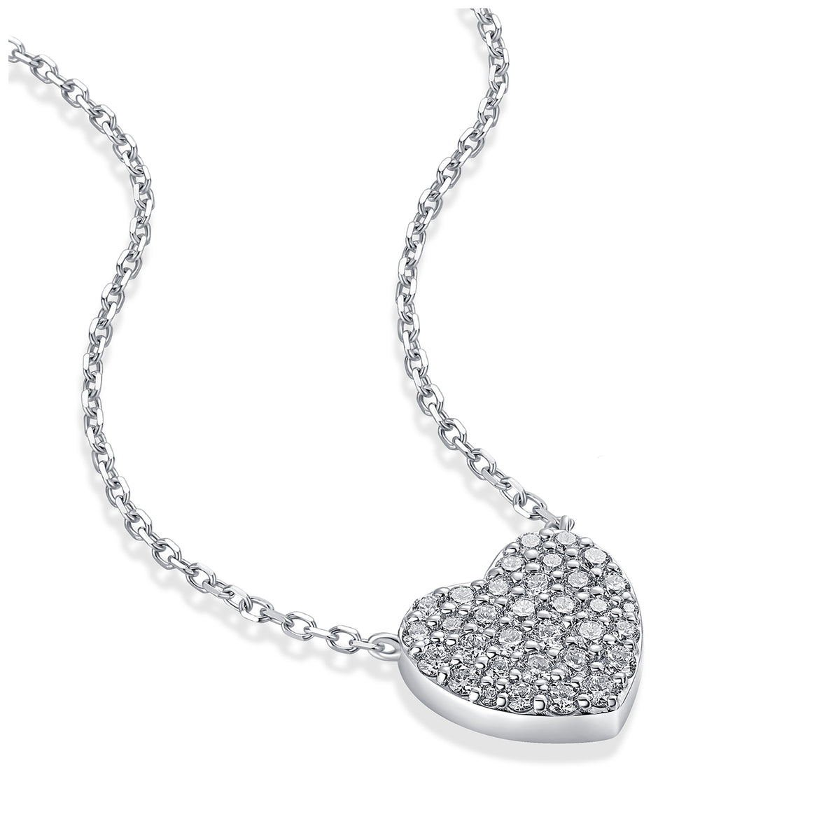 Pavé Heart Natural Diamond Necklace in 18K White Gold CK174858