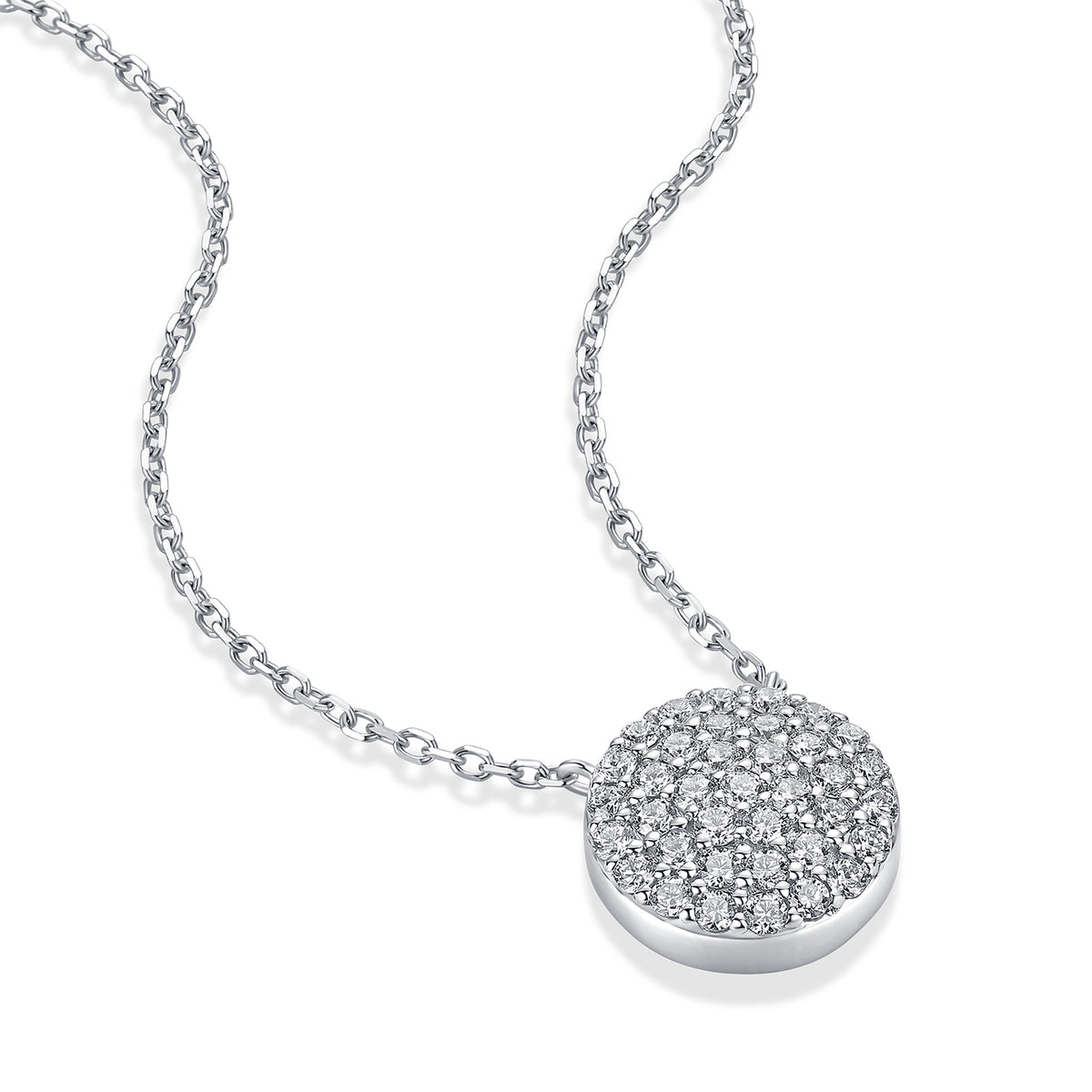 Pavé Round Natural Diamond Necklace in 18K White Gold CK174860