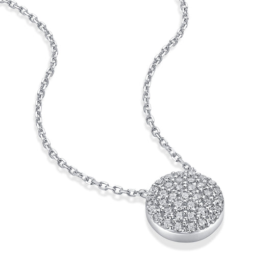 Pavé Round Natural Diamond Necklace in 18K White Gold CK174860