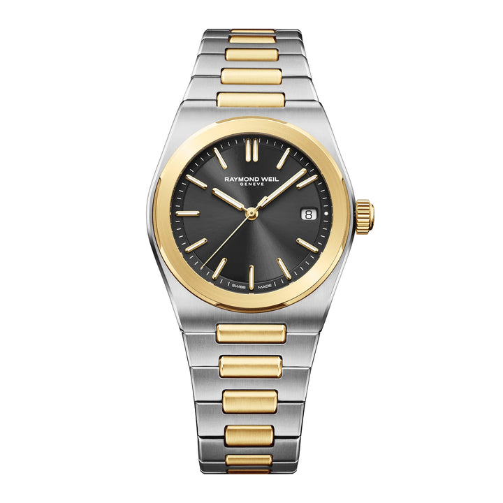 RAYMOND WEIL A.R.T. MEN'S AUTOMATIC GRAPHITE DIAL TWO-TONE STAINLESS STEEL BRACELET WATCH 38 MM