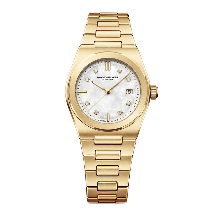 RAYMOND WEIL A.R.T. MOTHER-OF-PEARL DIAL INTEGRATED BRACELET STAINLESS STEEL WITH YELLOW GOLD PVD QUARTZ WATCH 30 MM