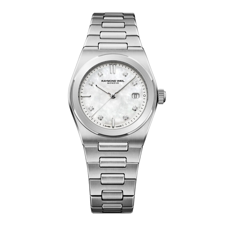 RAYMOND WEIL A.R.T. MOTHER-OF-PEARL DIAL INTEGRATED STAINLESS STEEL BRACELET QUARTZ WATCH 30 MM