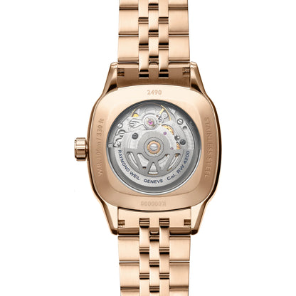 Raymond Weil Freelancer Ladies Automatic Green Dial Rose Gold Bracelet Cushion Shape Watch
