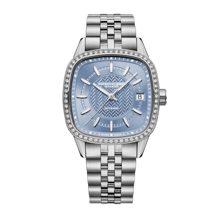RAYMOND WEIL FREELANCER LADIES AUTOMATIC ICE BLUE DIAL BRACELET CUSHION SHAPE WATCH