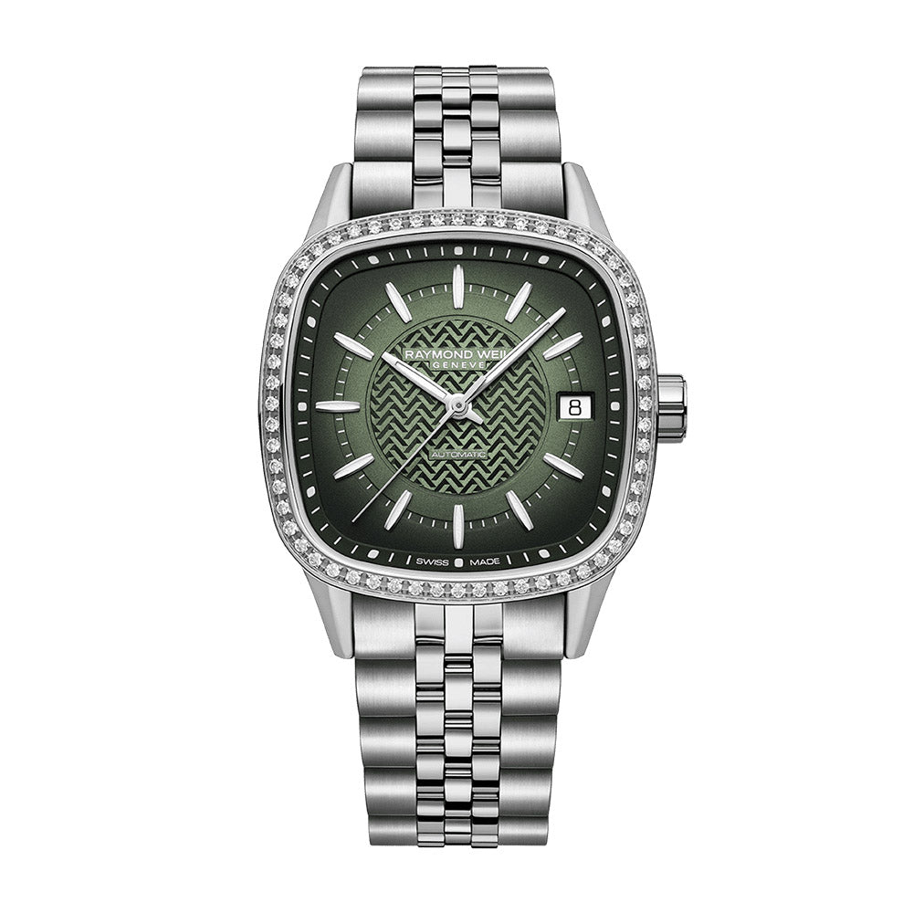 Raymond Weil Freelancer Stainless Steel Dmnd Case Diamond Green Dial Automatic Watch