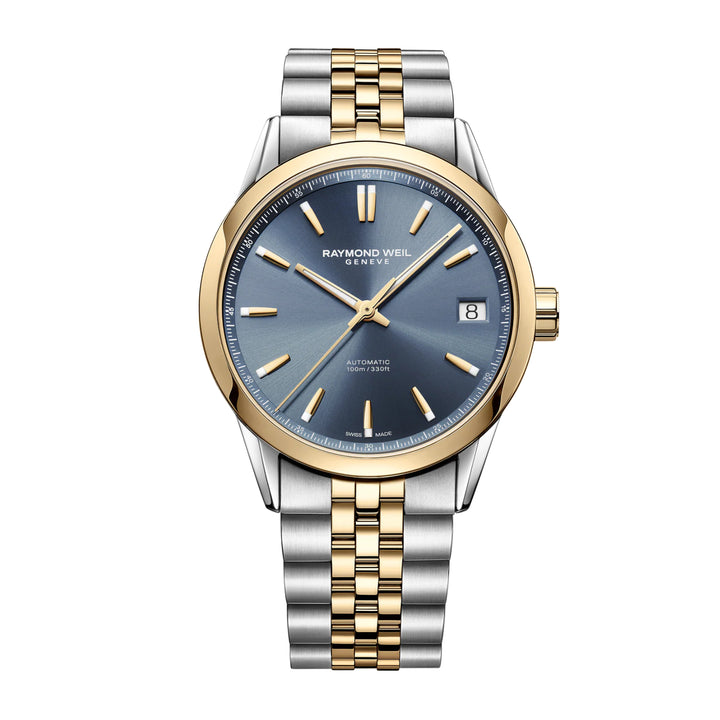 RAYMOND WEIL FREELANCER MEN'S AUTOMATIC CLASSIC TWO-TONE BLUE DIAL DATE WATCH
