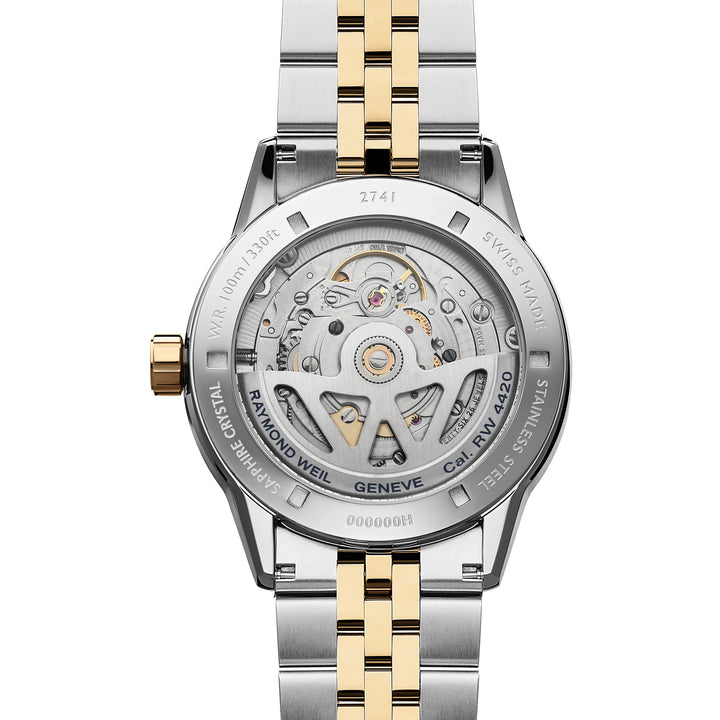 RAYMOND WEIL FREELANCER MEN'S AUTOMATIC CLASSIC TWO-TONE BLUE DIAL DATE WATCH