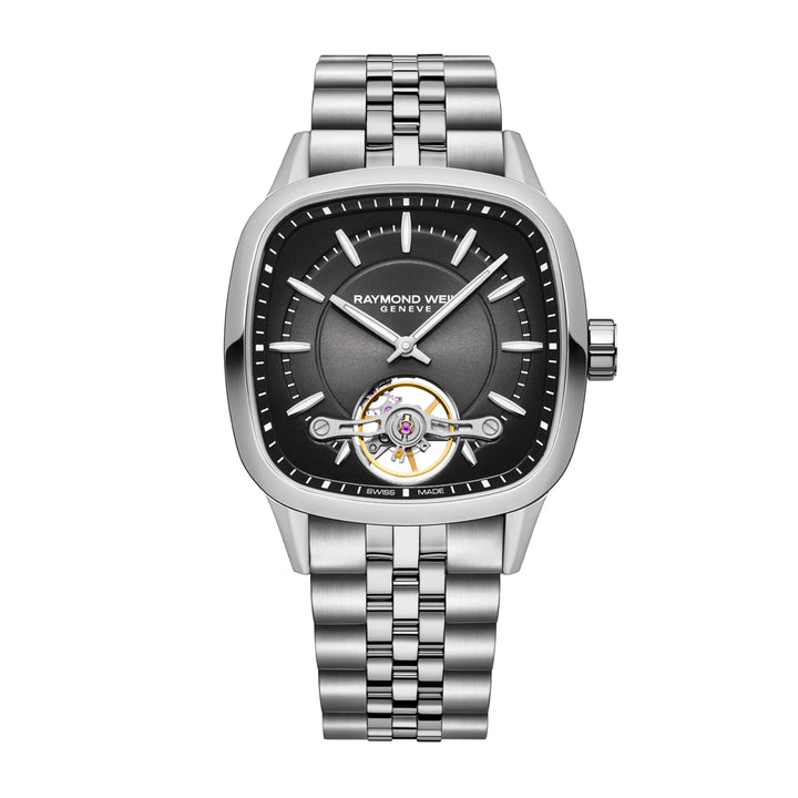RAYMOND WEIL FREELANCER MEN’S AUTOMATIC BLACK STEEL CUSHION SHAPE WATCH