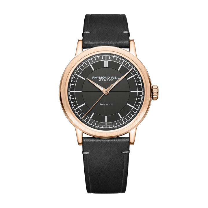 RAYMOND WEIL MILLESIME MEN'S AUTOMATIC GREY DIAL, GREY LEATHER STRAP WATCH