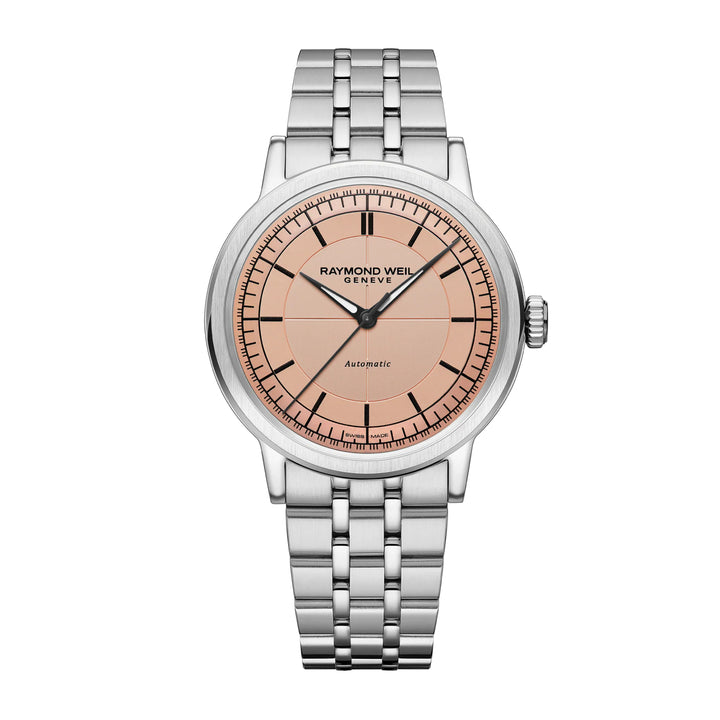 RAYMOND WEIL MILLESIME MEN'S AUTOMATIC SALMON SECTOR DIAL BRACELET WATCH