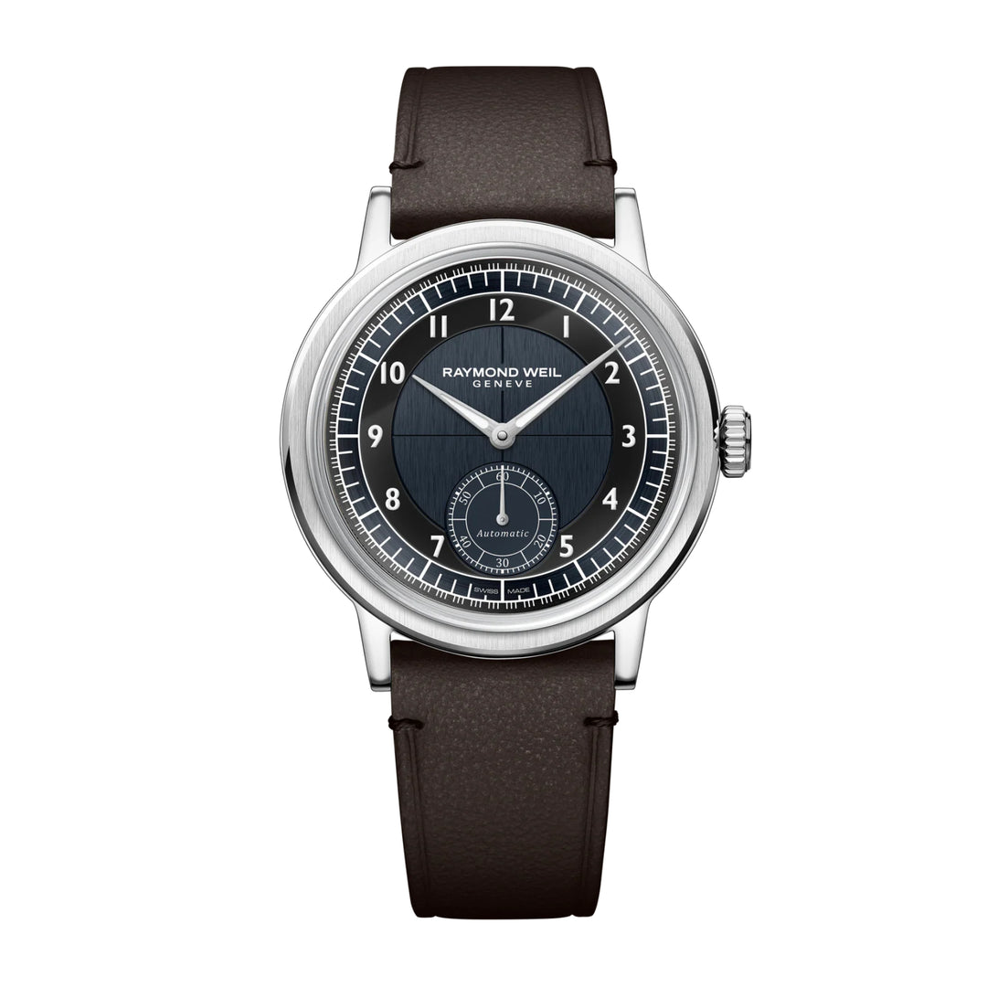 RAYMOND WEIL MILLESIME MEN'S AUTOMATIC SMALL SECONDS TUXEDO MIDNIGHT BLUE AND BLACK DIAL WATCH