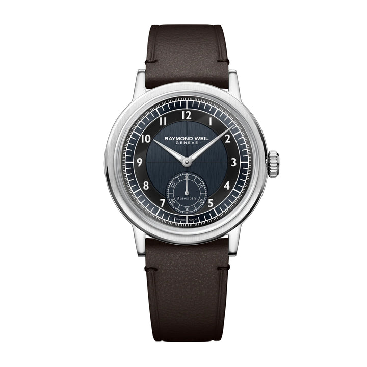 RAYMOND WEIL MILLESIME MEN'S AUTOMATIC SMALL SECONDS TUXEDO MIDNIGHT BLUE AND BLACK DIAL WATCH