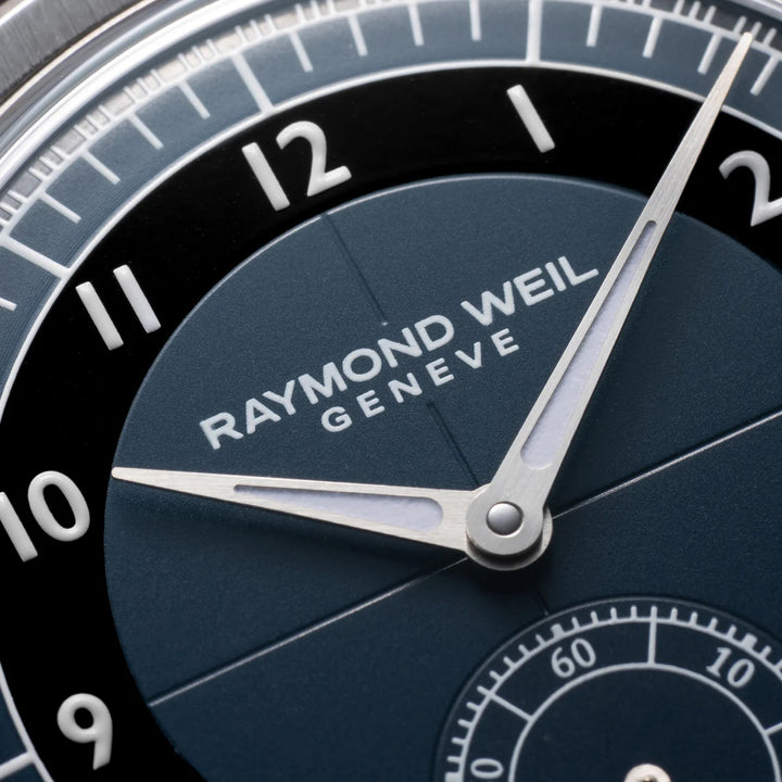 RAYMOND WEIL MILLESIME MEN'S AUTOMATIC SMALL SECONDS TUXEDO MIDNIGHT BLUE AND BLACK DIAL WATCH