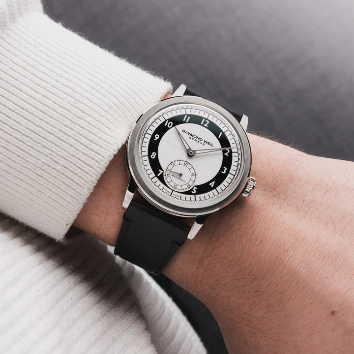 RAYMOND WEIL MILLESIME MEN'S AUTOMATIC SMALL SECONDS TUXEDO BLACK AND WHITE DIAL WATCH