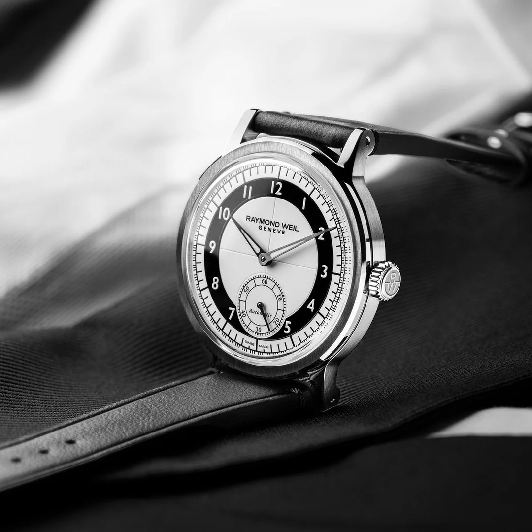 RAYMOND WEIL MILLESIME MEN'S AUTOMATIC SMALL SECONDS TUXEDO BLACK AND WHITE DIAL WATCH