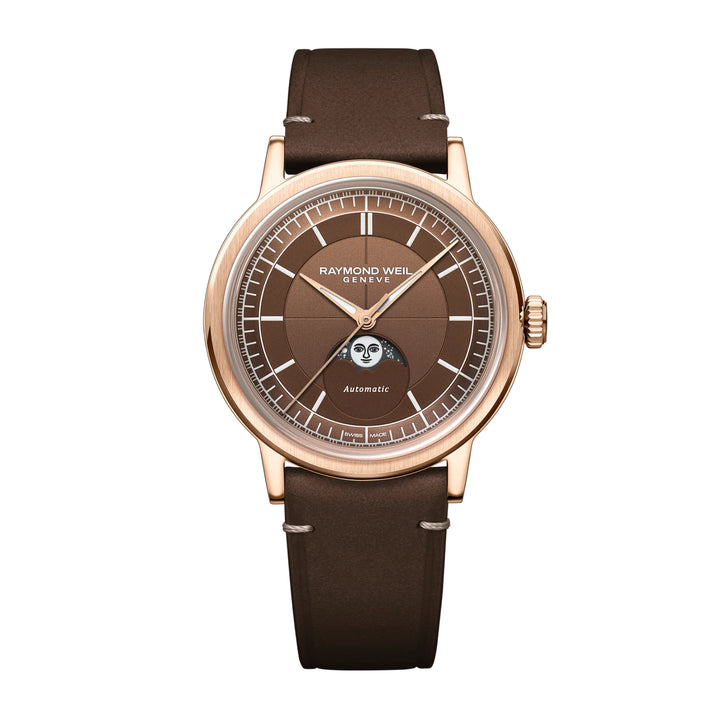RAYMOND WEIL MILLESIME AUTOMATIC MOON PHASE BROWN DIAL WATCH