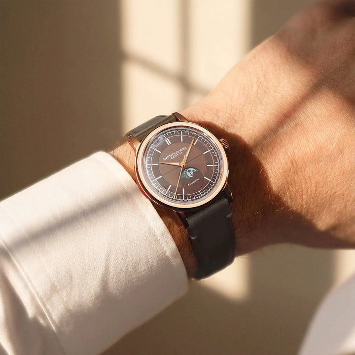 RAYMOND WEIL MILLESIME AUTOMATIC MOON PHASE BROWN DIAL WATCH