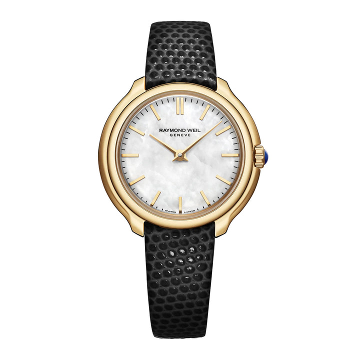 RAYMOND WEIL TOCCATA LADIES HERITAGE YELLOW GOLD PLATED LEATHER STRAP QUARTZ WATCH 28 MM