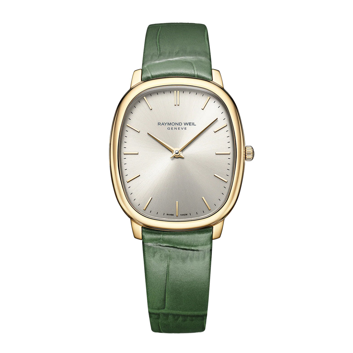Raymond Weil Toccata Heritage Old Silver Dial Green Leather Strap Quartz Watch 31 x 36 mm