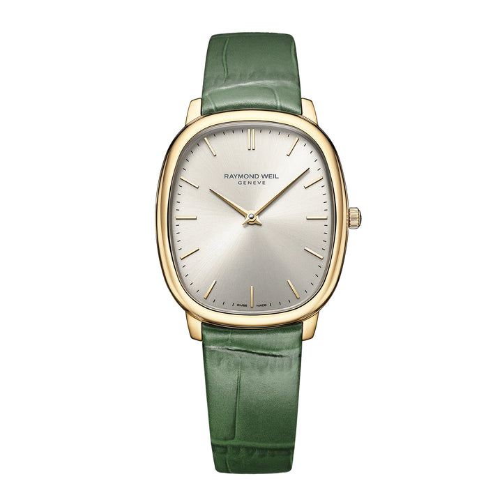 Raymond Weil Toccata Heritage Old Silver Dial Green Leather Strap Quartz Watch 31 x 36 mm