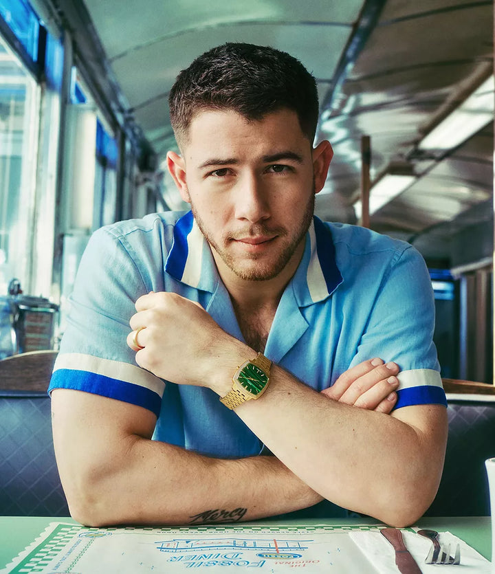 Fossil Unisex Nick Jonas x Fossil Machine Luxe Malachite Three-Hand Gold-Tone Stainless Steel Watch