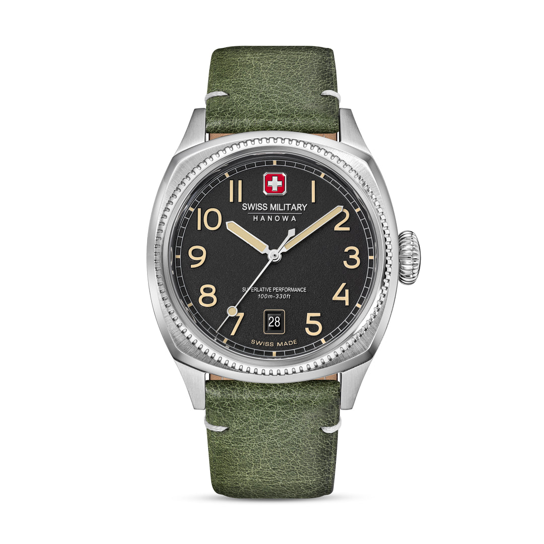 SWISS MILITARY HANOWA STAINLESS STEEEL CASE BLACK DIAL WATCH