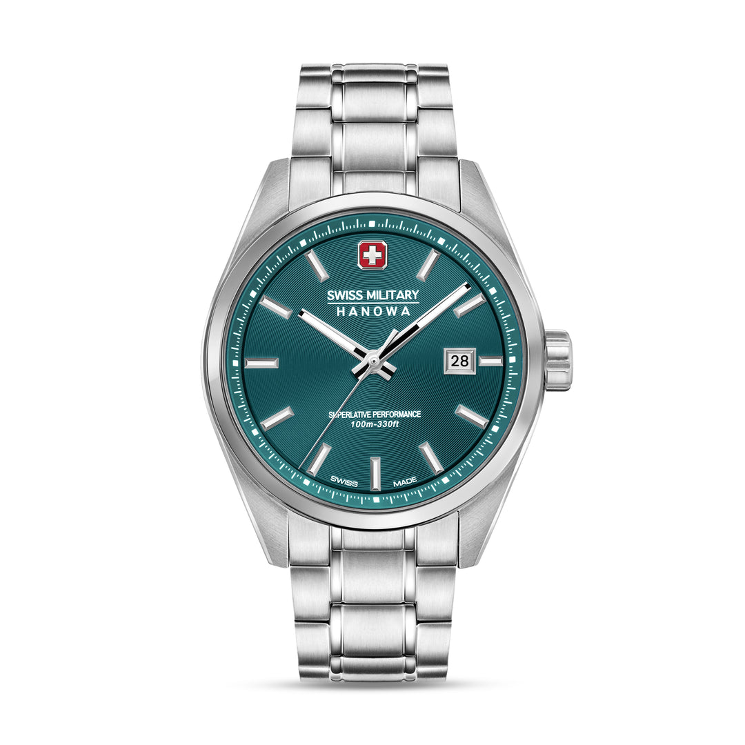SWISS MILITARY HANOWA STAINLESS STEEEL CASE GREEN DIAL WATCH