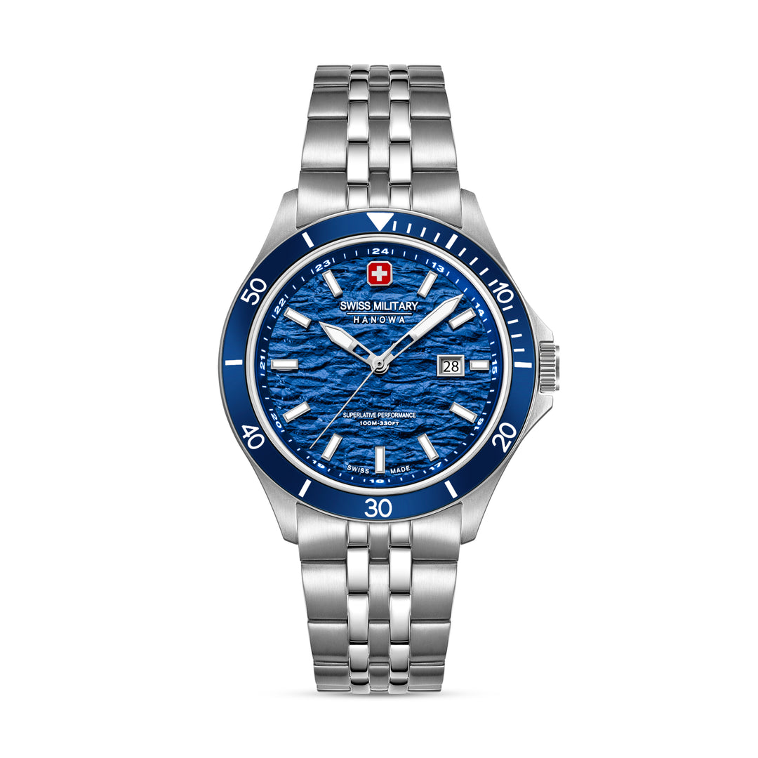 SWISS MILITARY HANOWA STAINLESS STEEEL CASE BLUE DIAL WATCH