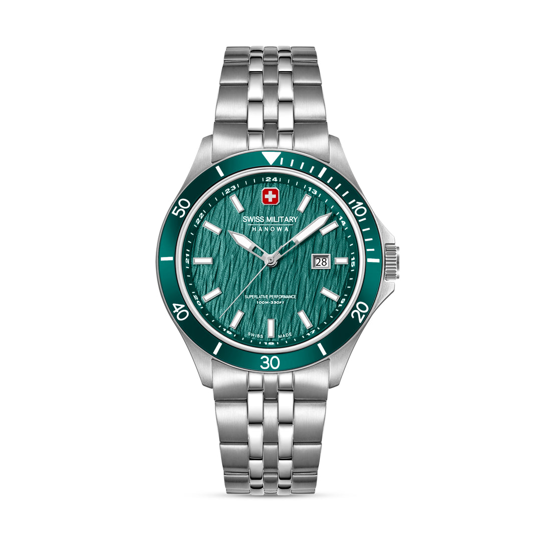 SWISS MILITARY HANOWA STAINLESS STEEEL CASE GREEN DIAL WATCH