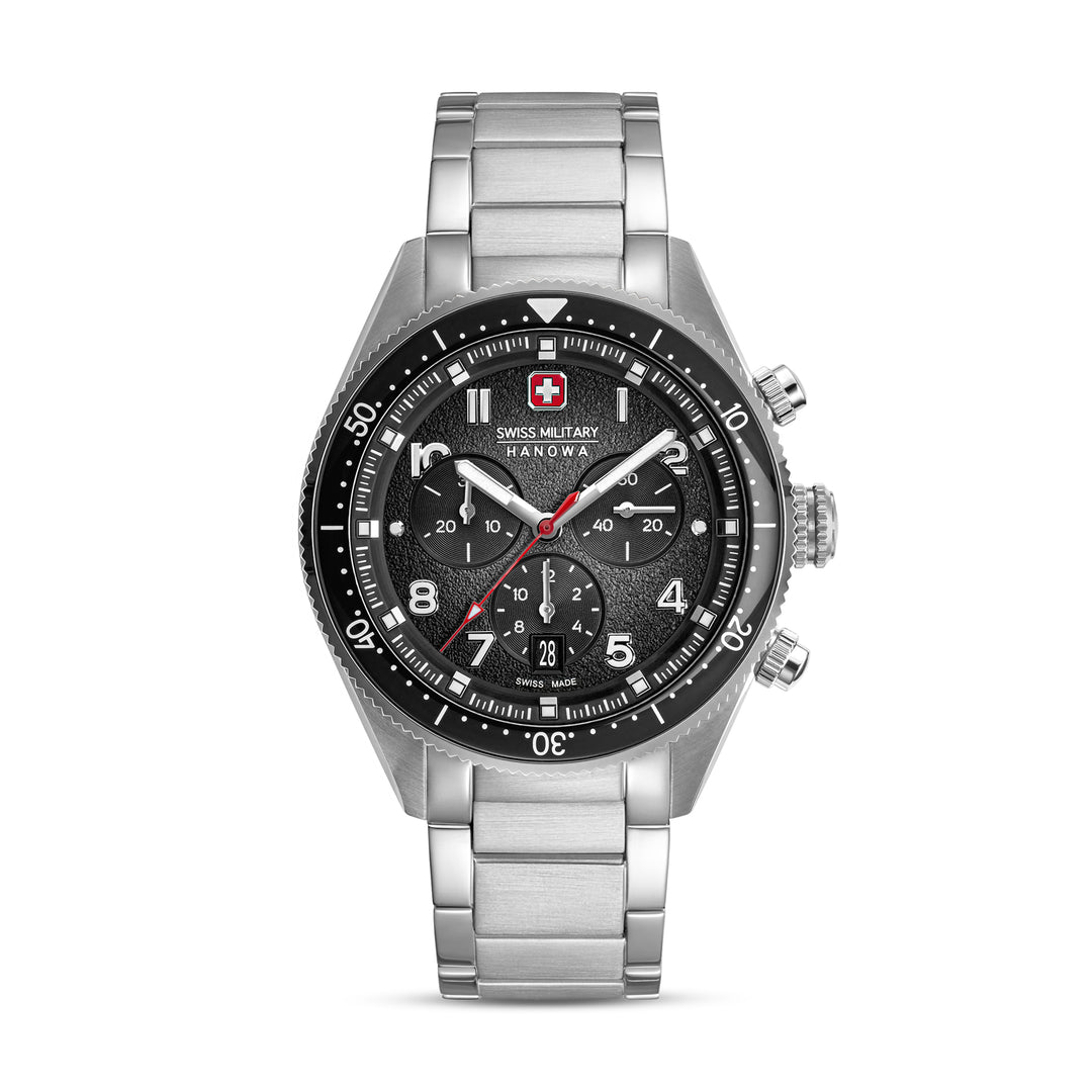 SWISS MILITARY HANOWA STAINLESS STEEEL CASE BLACK DIAL WATCH