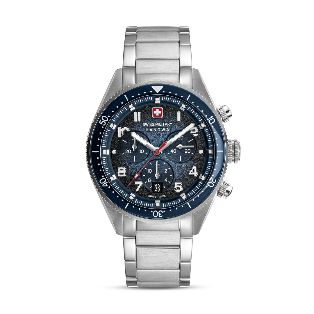 SWISS MILITARY HANOWA STAINLESS STEEEL CASE BLUE DIAL WATCH