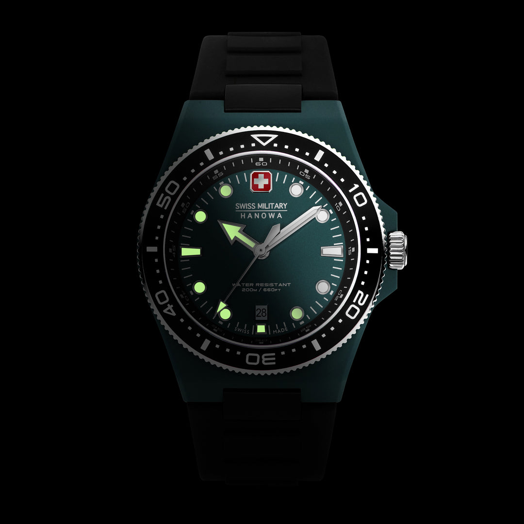 Swiss Military By Hanova Men's Stainless Steel Case Leather GREEN Dial Watch