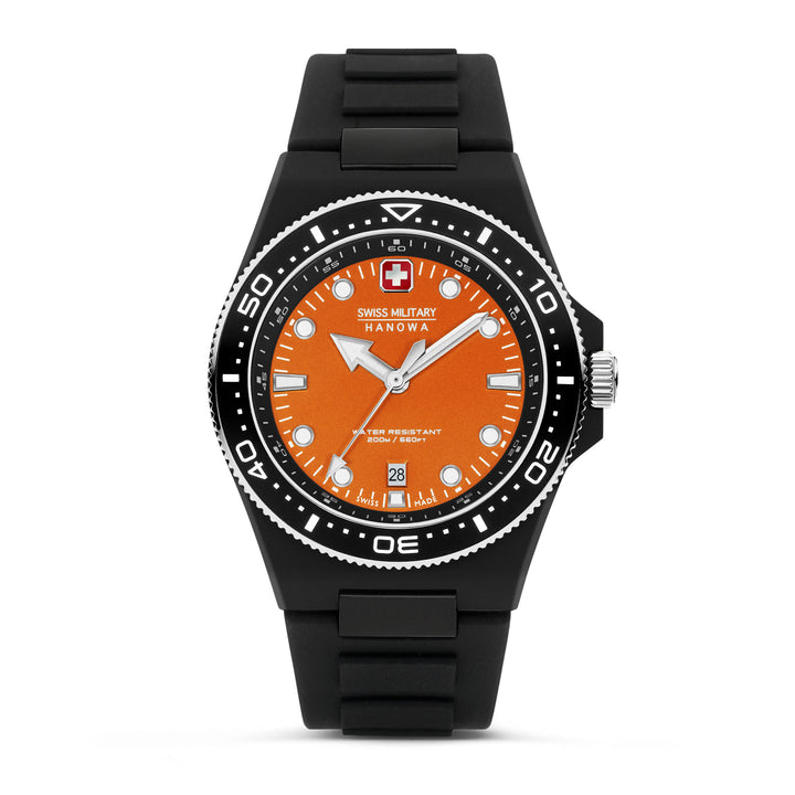 Swiss Military By Hanova Men's Stainless Steel Case Leather ORANGE Dial Watch