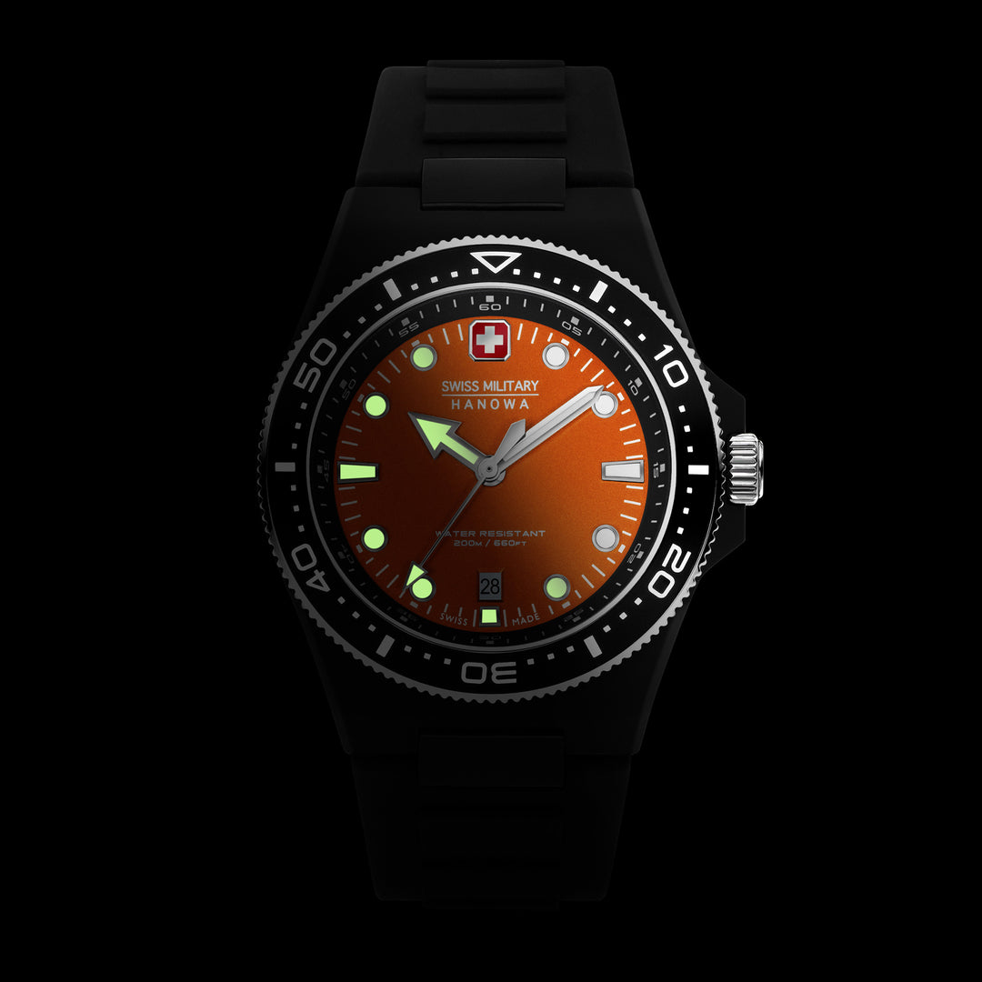 Swiss Military By Hanova Men's Stainless Steel Case Leather ORANGE Dial Watch