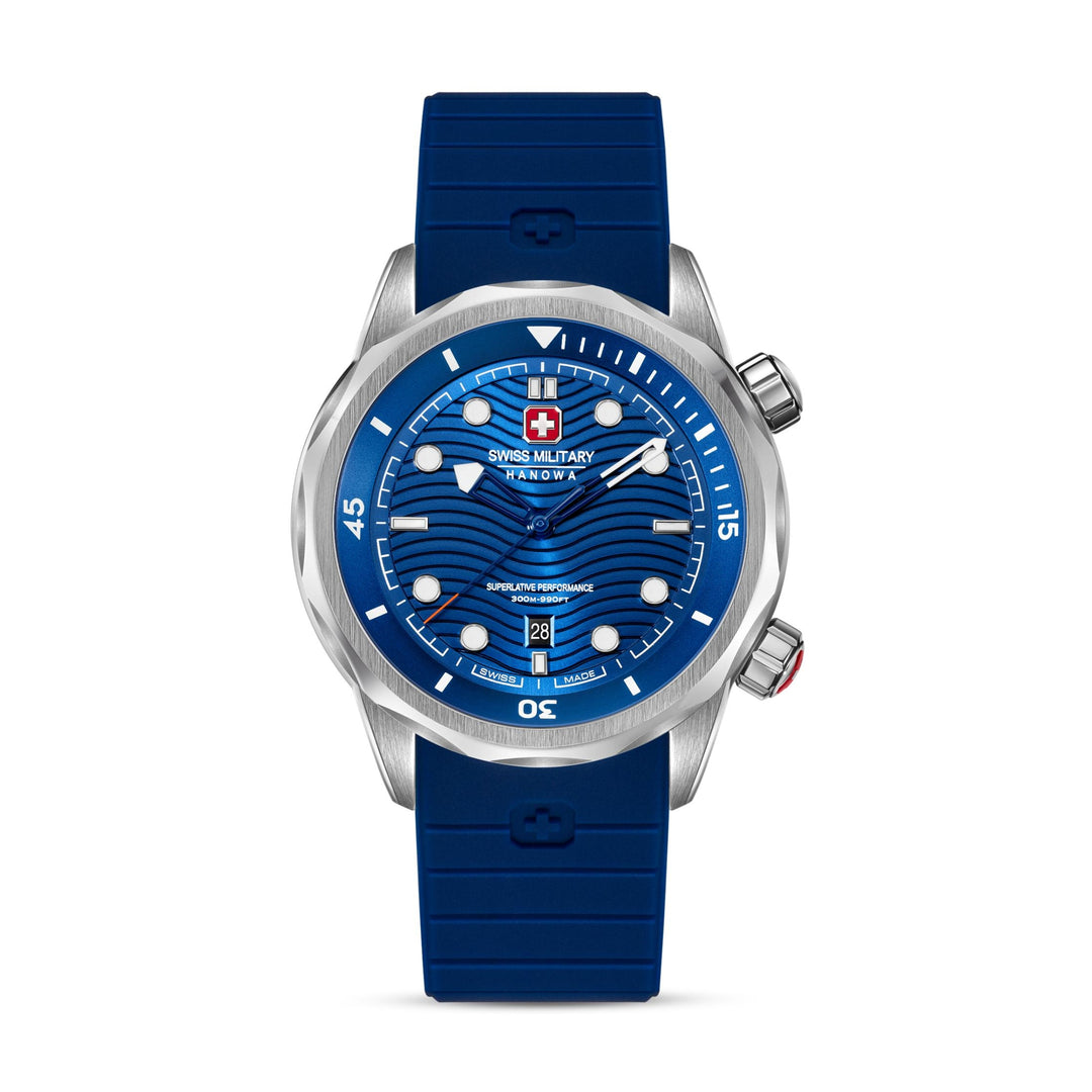SWISS MILITARY HANOWA STAINLESS STEEL CASE BLUE DIAL WATCH