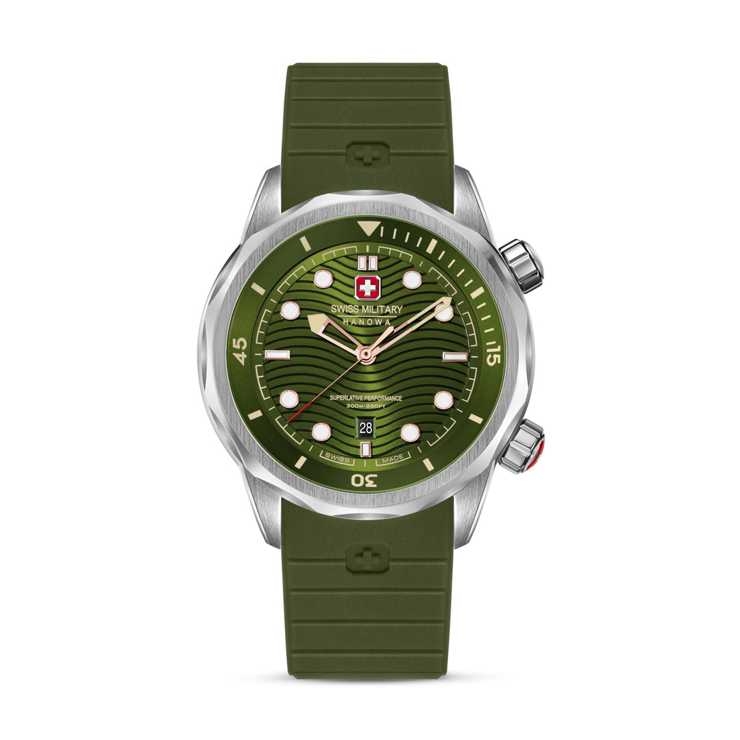 SWISS MILITARY HANOWA STAINLESS STEEL CASE GREEN DIAL WATCH