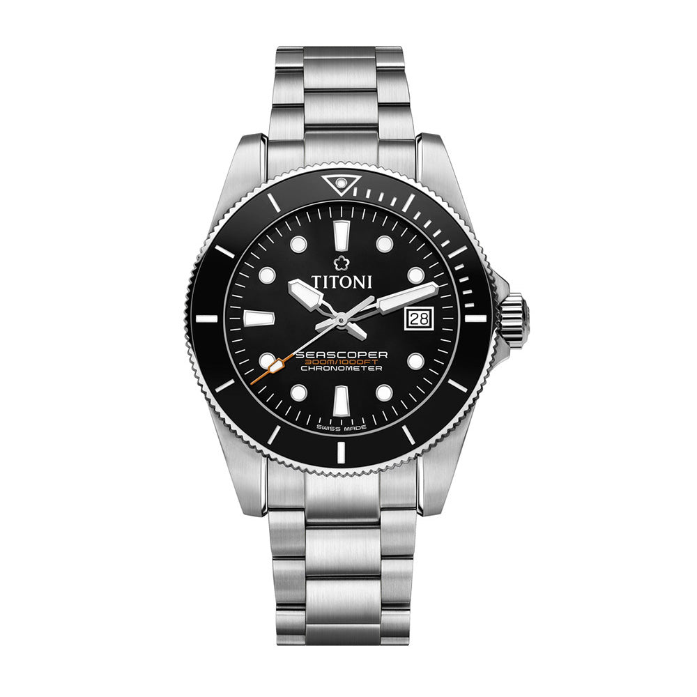 Titoni Men's Automatic Stainless Steel Case Black Dial Watch