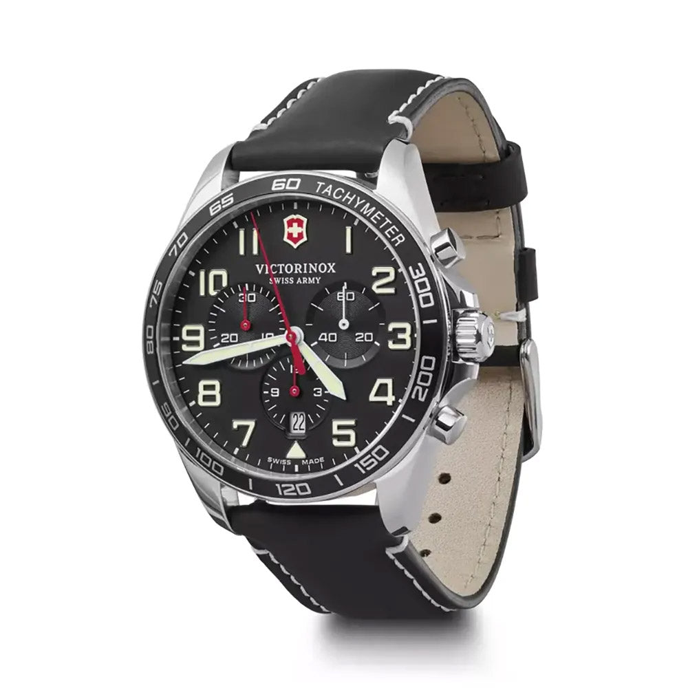 Victorinox Men's Silver Tone Case Black Dial Quartz Watch