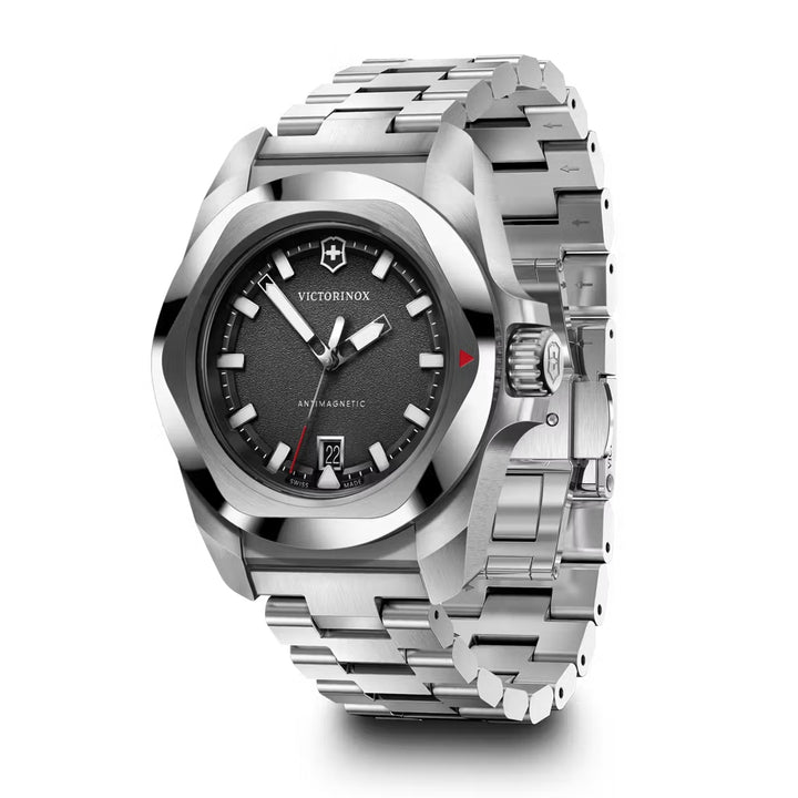 Victorinox Men's Silver Tone Case Black Dial Quartz Watch