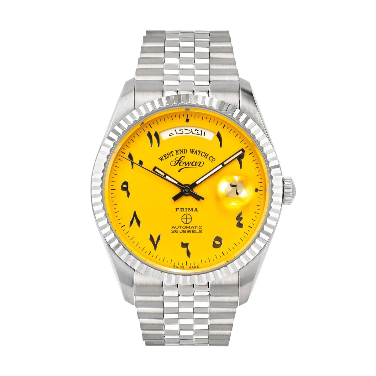 West End Men's Silver Tone Case Yellow Arabic Dial Automatic Watch