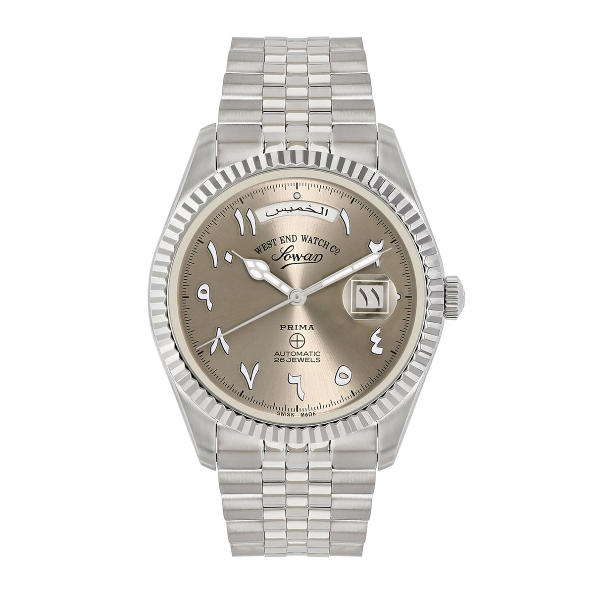 West End Men's Silver Tone Case Grey Arabic Dial Automatic Watch