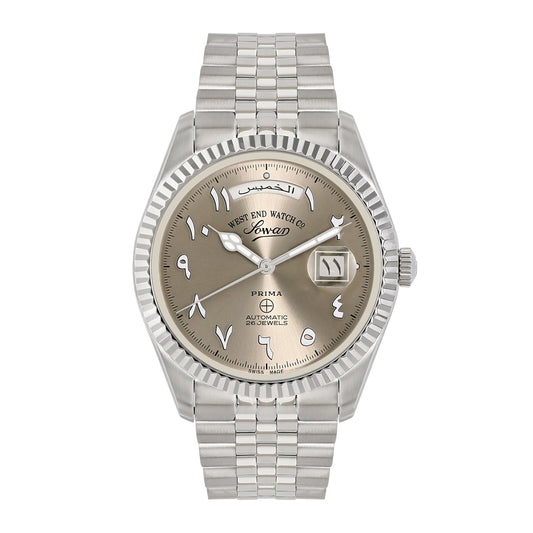 West End Men's Silver Tone Case Grey Arabic Dial Automatic Watch