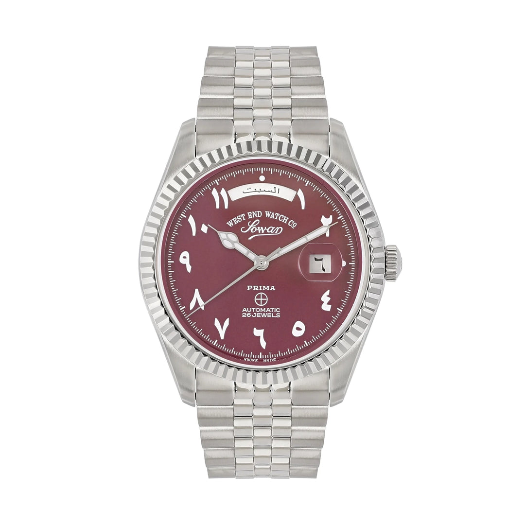 West End Men's Silver Tone Case Maroon Dial Automatic Watch