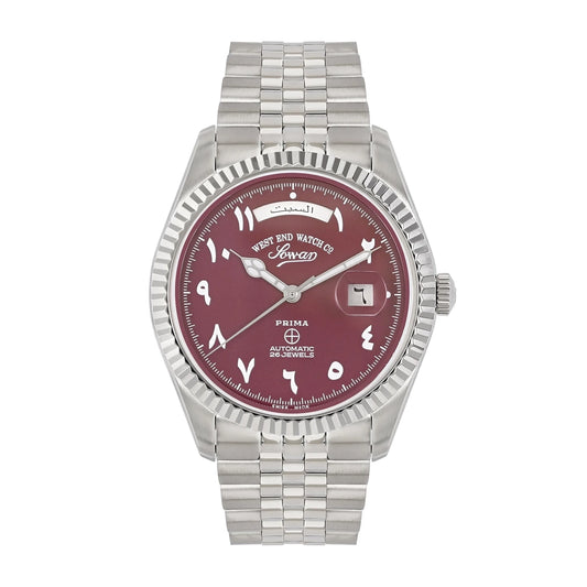 West End Men's Silver Tone Case Maroon Arabic Dial Automatic Watch