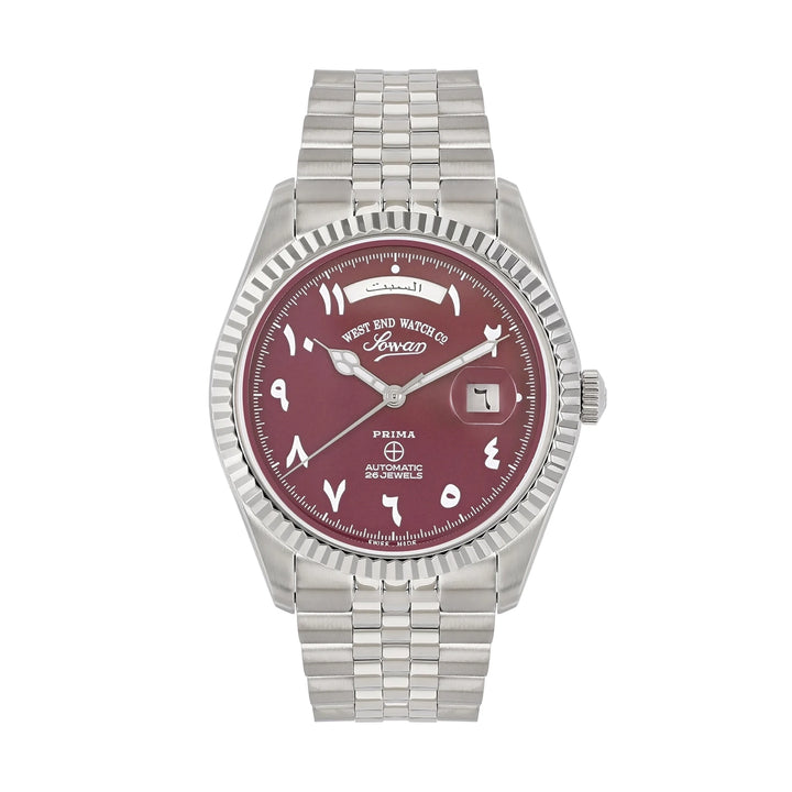 West End Men's Silver Tone Case Maroon Dial Automatic Watch