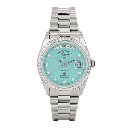 West End The Classics Automatic 37mm Stainless Steel Watch Turquoise Dial with Real Diamond in Bezel and Markers - W6829103357-DIAM