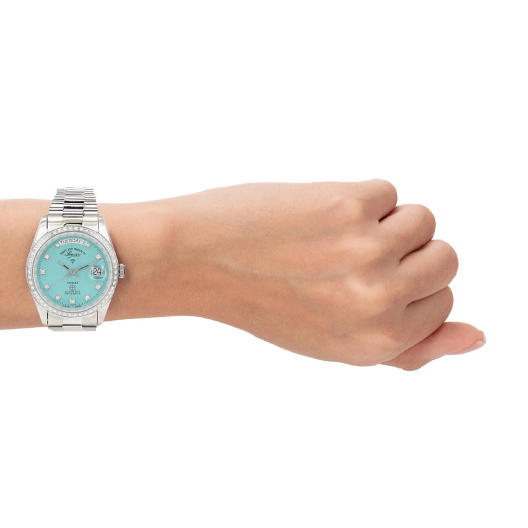 West End The Classics Automatic 37mm Stainless Steel Watch Turquoise Dial with Real Diamond in Bezel and Markers