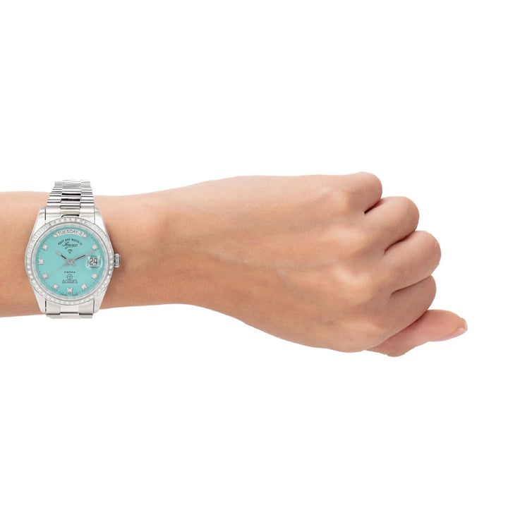 West End The Classics Automatic 37mm Stainless Steel Watch Turquoise Dial with Real Diamond in Bezel and Markers