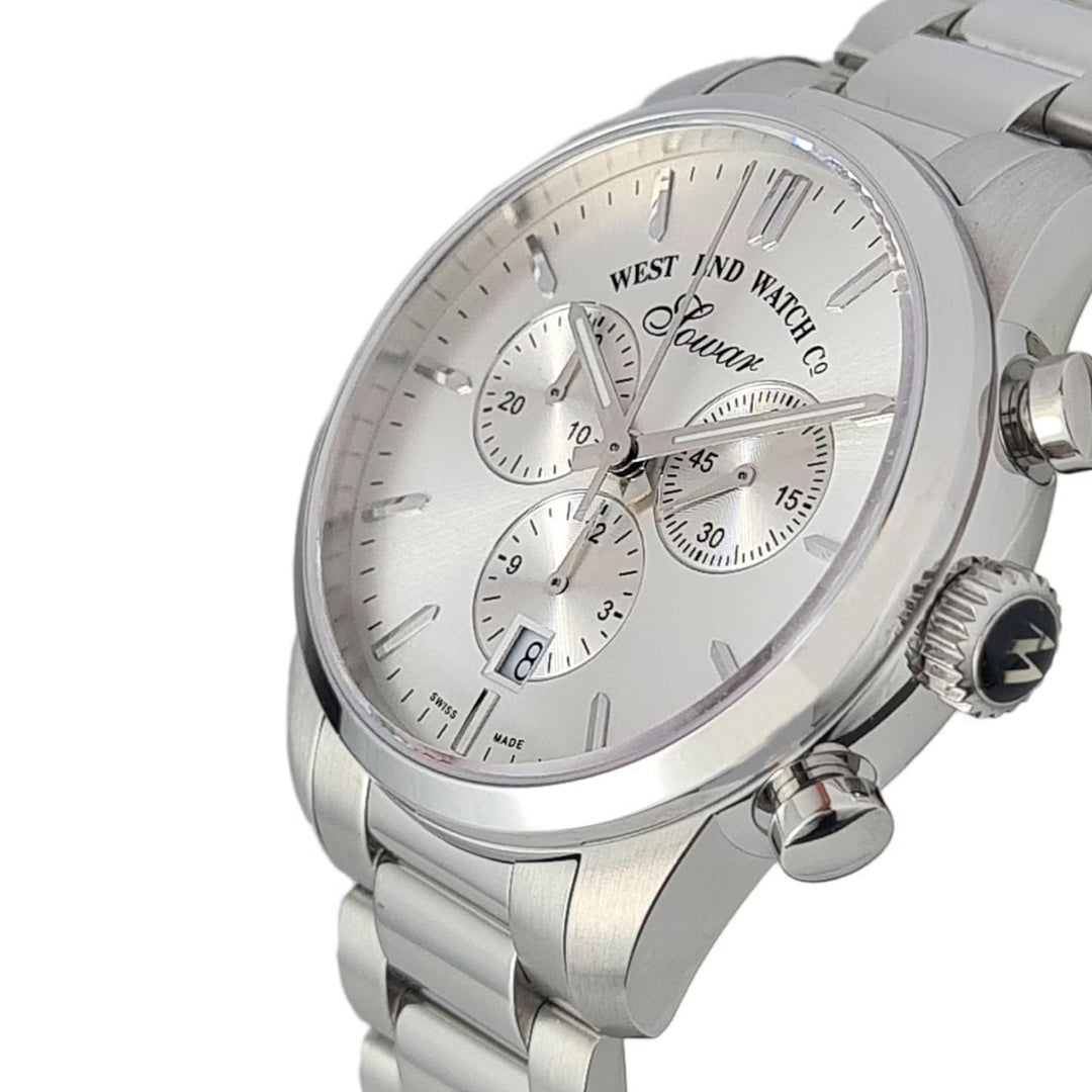 West End Everbright Chronoraph Quartz Stainless Steel Gents 40mm Watch Silver Dial